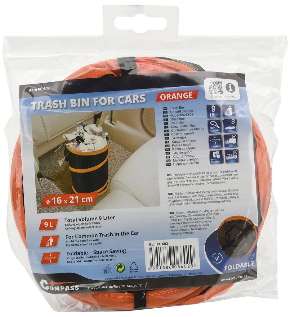 Coș de gunoi pliabil Compass Orange, 9 l