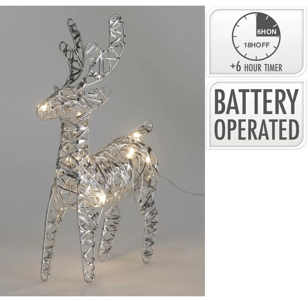 Ren de Crăciun luminos Silver, 21 x 14 cm, 30micro LED, cu baterii