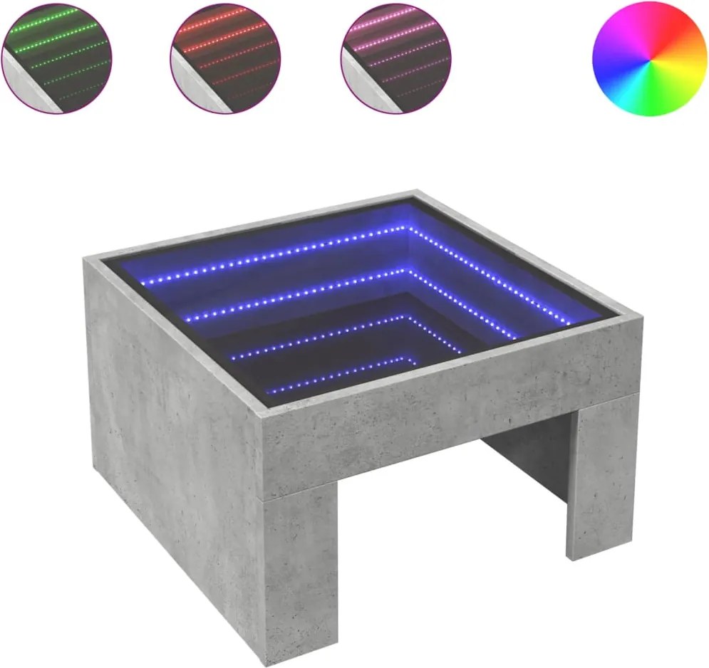 vidaXL Măsuță de cafea cu LED infinity, gri beton, 50x50x30 cm