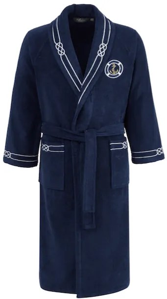 Halat de bărbați MARINE MAN în cutie cadou + prosop + papuci de casă S +  Papuci de casa (40/42) + prosop + box Albastru închis / Navy