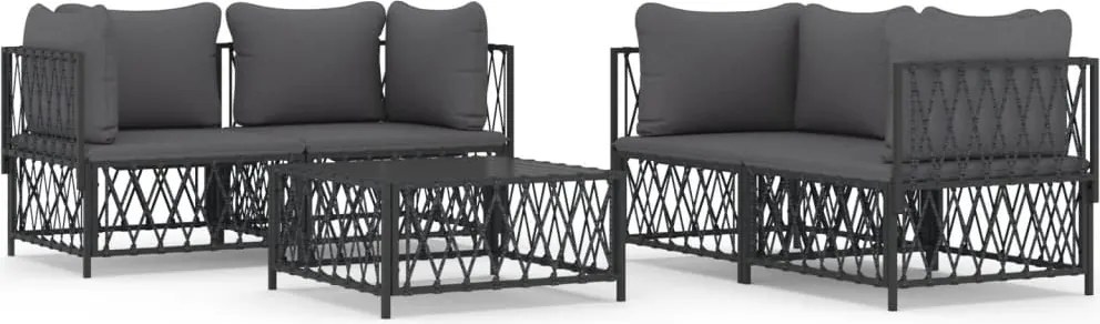 vidaXL Set mobilier de grădină, 5 piese, cu perne, antracit, oțel