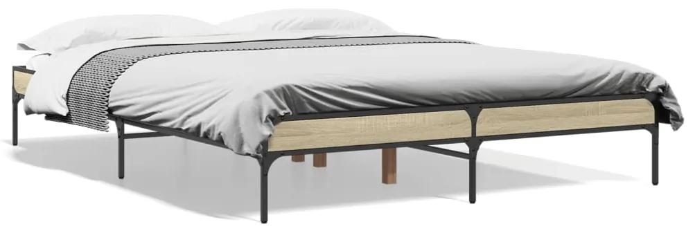 845017 vidaXL Cadru de pat, stejar sonoma, 140x200cm, lemn prelucrat și metal