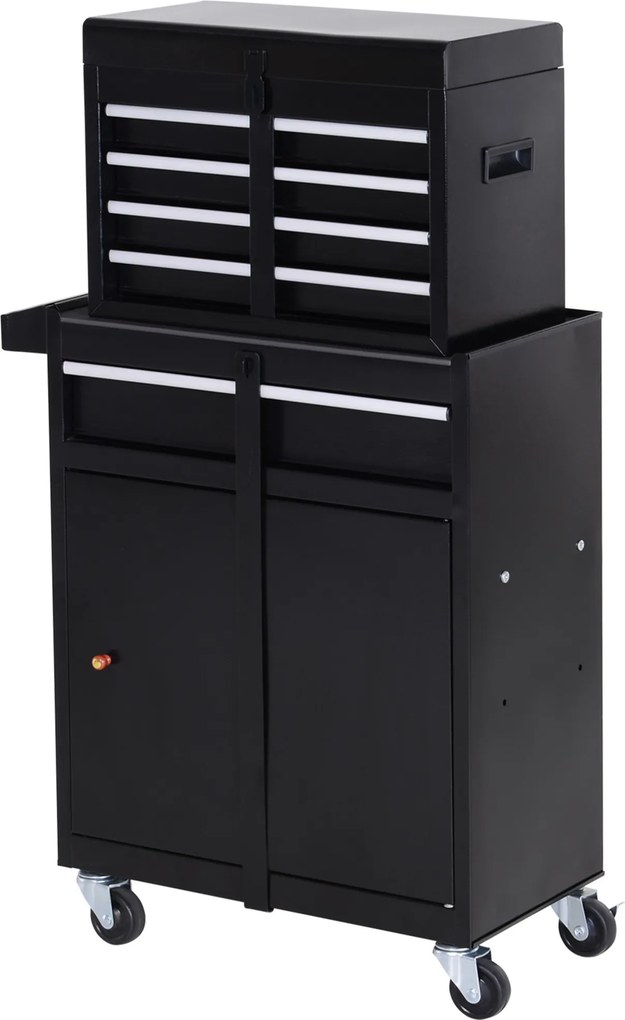 Carucior de lucru DURHAND, dulap pentru unelte, cutie de unelte cu 5 sertare, roti 360° din metal, 60 x 28 x 104,5 cm | Aosom Romania