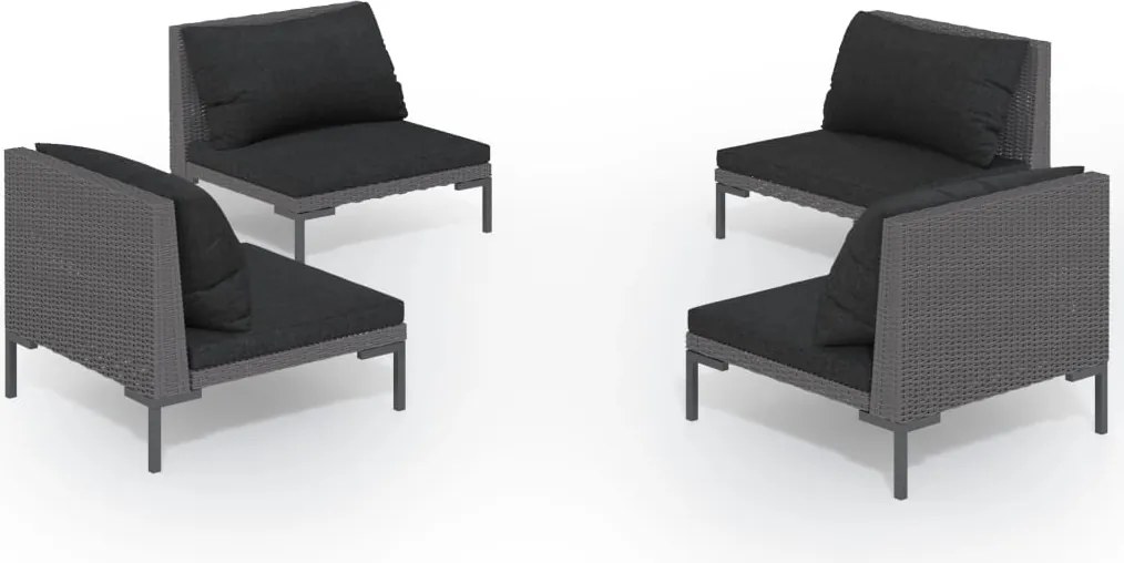 vidaXL Set mobilier de grădină cu perne 4 piese gri închis poliratan