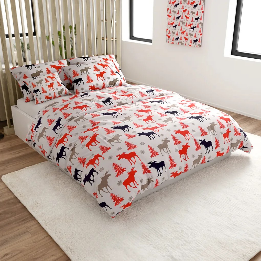 Lenjerie de pat din bumbac ELAN DE CRACIUN alb Dimensiune lenjerie de pat: 70 x 90 cm | 140 x 220 cm