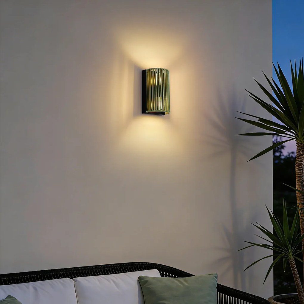 Lampă de perete Japandi verde cu negru IP44 - Jayla