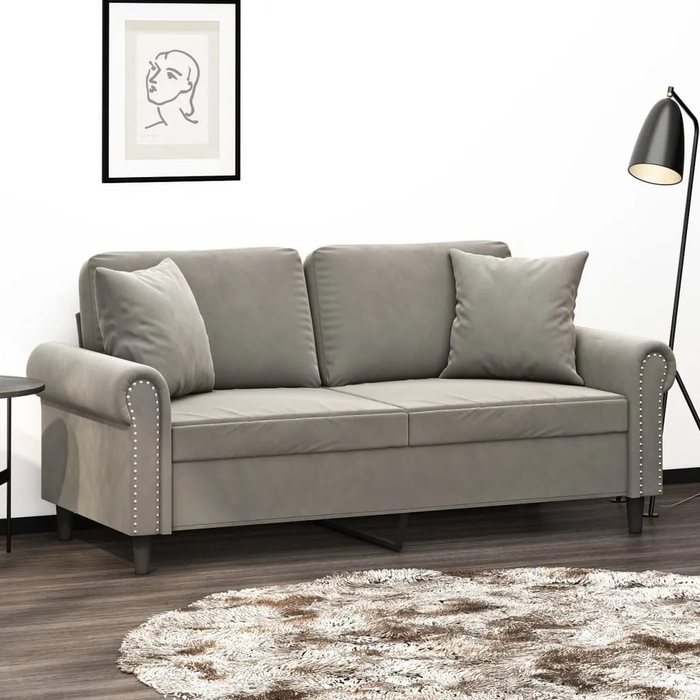 3153205 vidaXL Canapea cu 2 locuri cu perne&pernuțe gri deschis 140 cm catifea