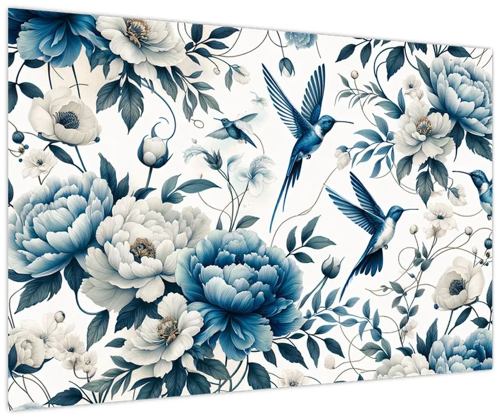 Tablou - Colibri cu flori (90x60 cm)