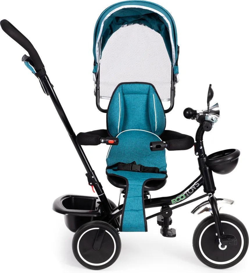 Triciclu triciclu trei roți scaun pivotant copertină verde-albastru