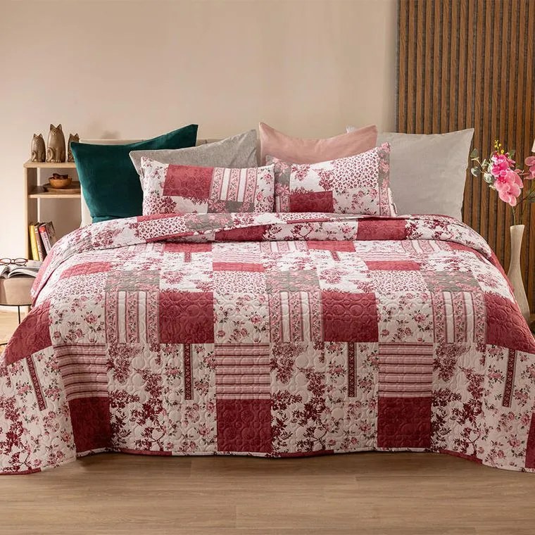 decoDoma Cuvertură de pat VINTAGE ROSE bordo pat simplu