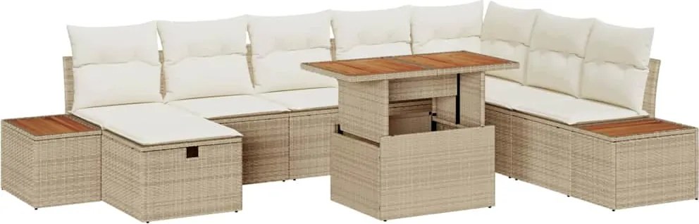 vidaXL Set de canapele pentru grădină cu pernă 9 pcs Bej poliratan