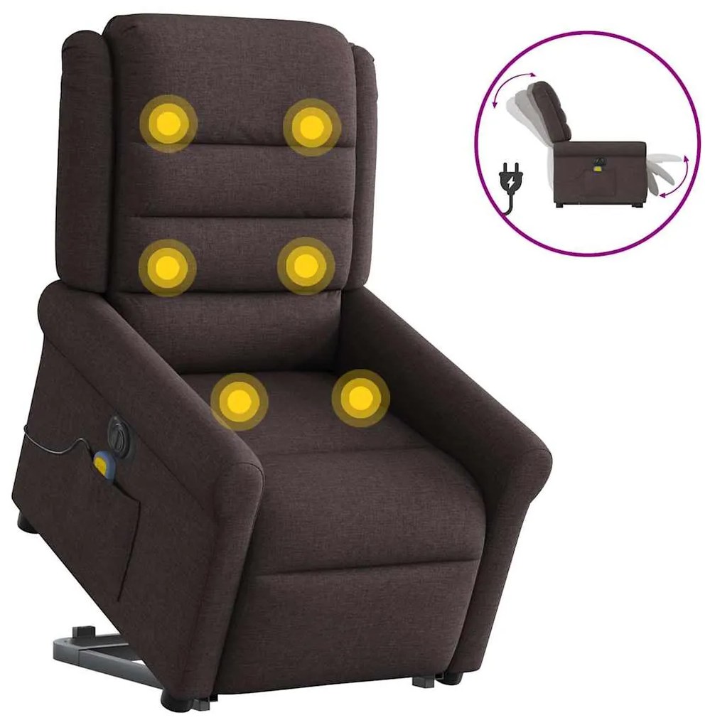 vidaXL Fotoliu electric masaj rabatabil cu ridicare maro închis textil