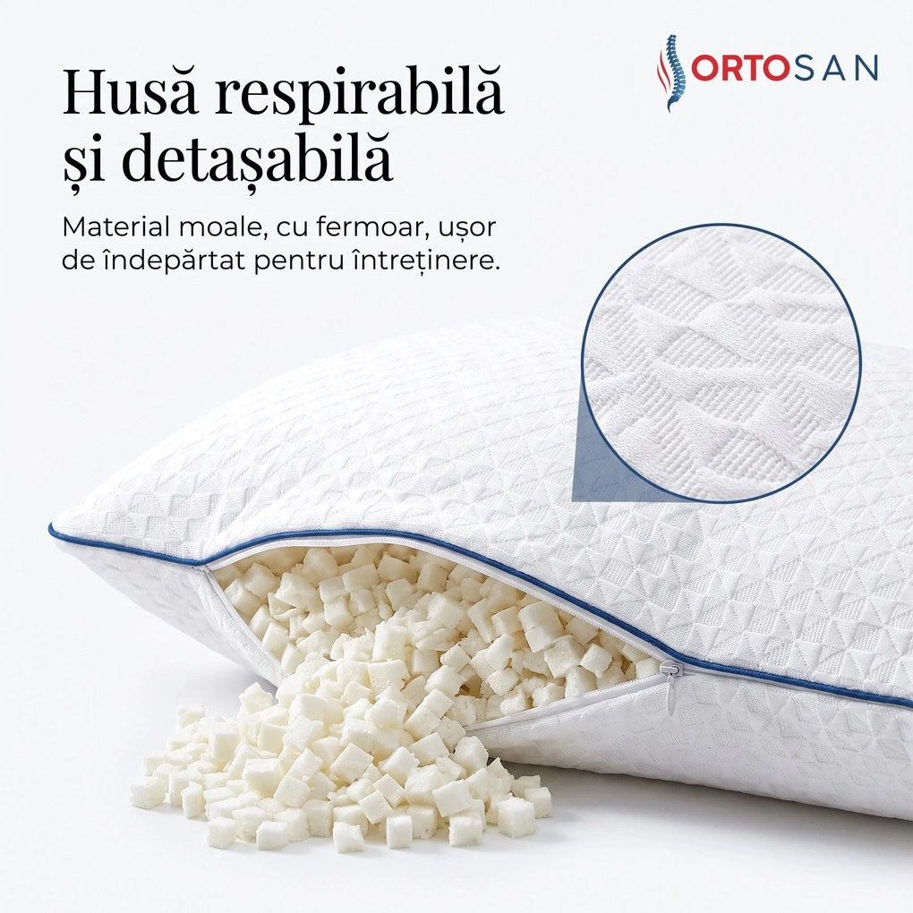 Perna ortopedica cervicala CERVI-SAN King Size, spuma cu memorie maruntita, 42x60 cm