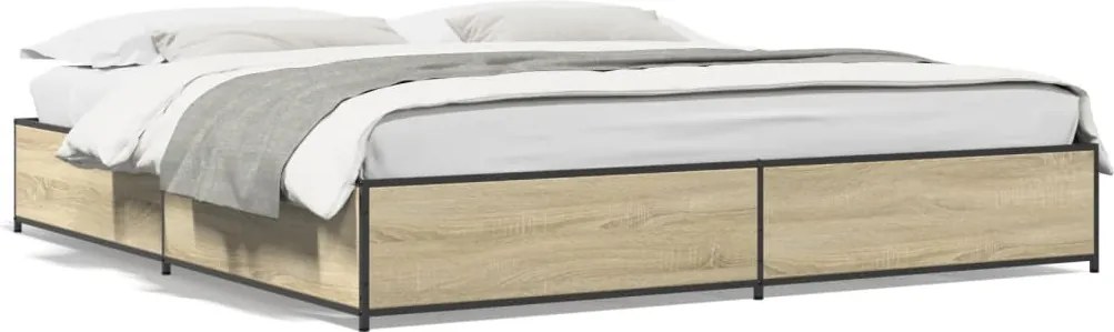 vidaXL Cadru de pat, stejar sonoma, 180x200cm, lemn prelucrat și metal