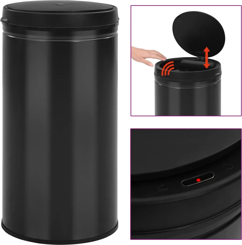 vidaXL Coș de gunoi automat cu senzor, 60 L, negru, oțel carbon