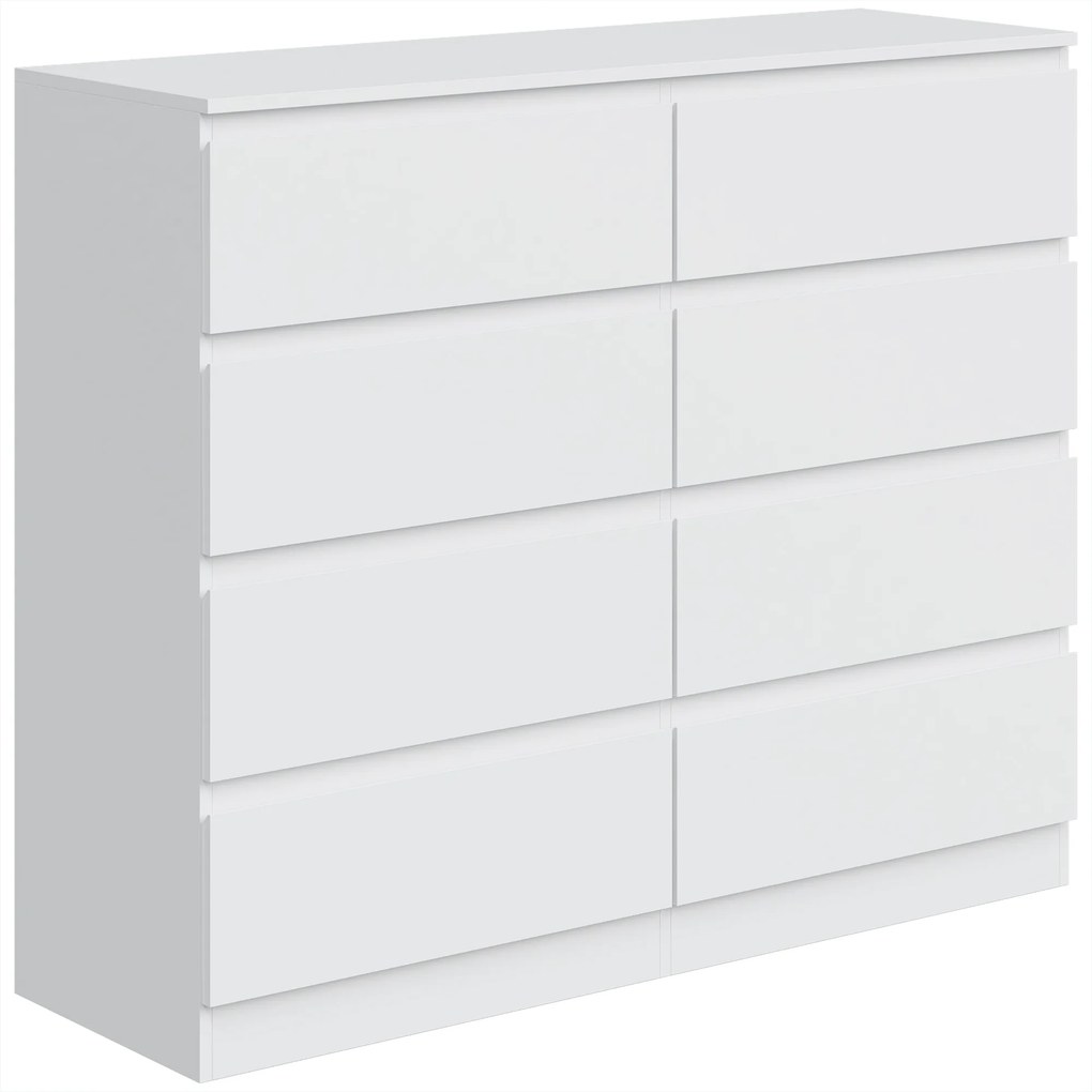 HOMCOM Comodă modernă cu 8 sertare, 120 x 39 x 100 cm, albă | Aosom Romania