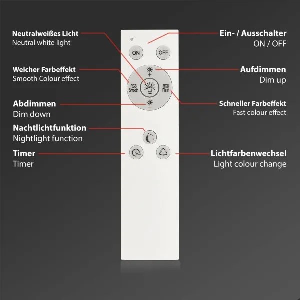 Briloner 7491-016-LED RGBW Lampă de tavan reglabilă SMART LED/22W/230V, 4000K + telecomandă, Wi‑Fi Tuya