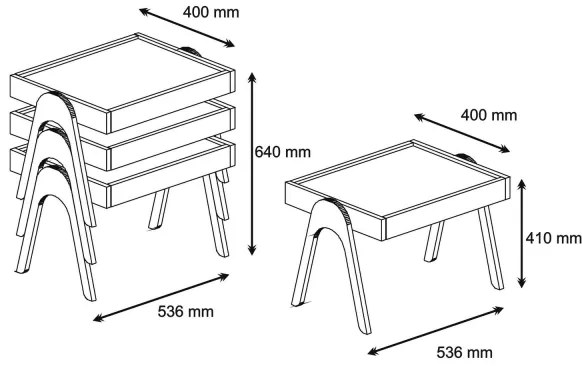SET 3x măsuță laterală ROMA albă/maro