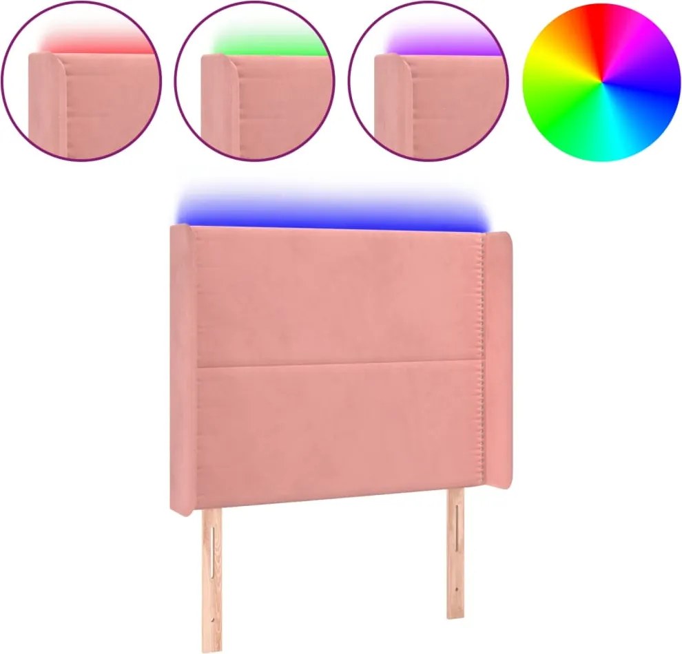 vidaXL Tăblie de pat cu LED, roz, 103x16x118/128 cm, catifea