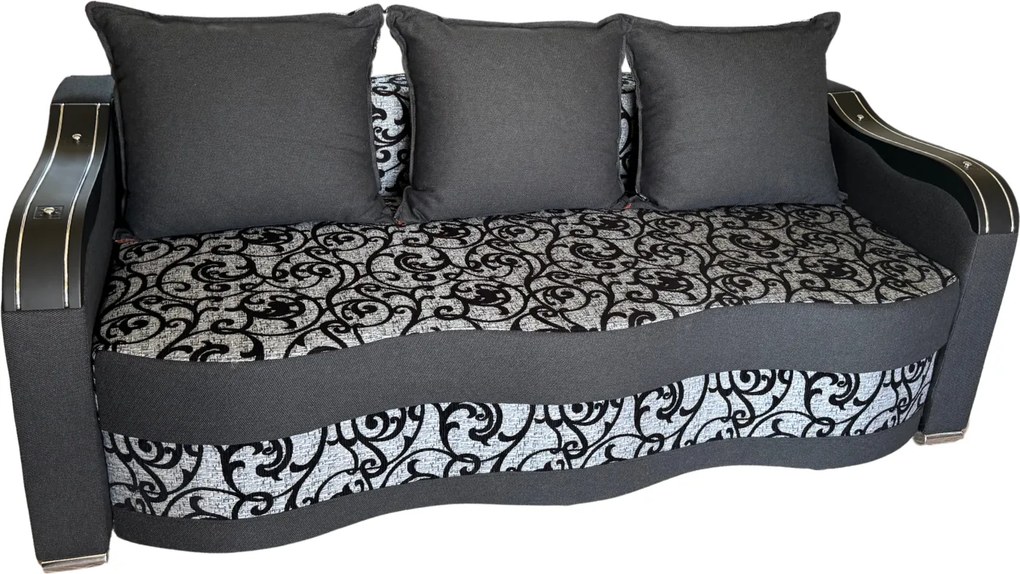 Canapea DIANA extensibila, 3 locuri, cu lada de depozitare, stofa maro cu bej , 220x100x80 Negru + Gri