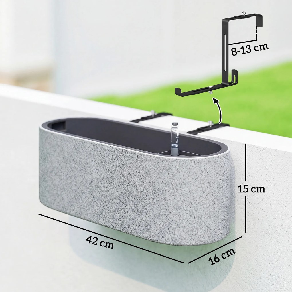 Outsunny Set 2 ghivece suspendate jardiniere cu orificiu de scurgere și cârlige 42 x 16 x 15 cm gri deschis | Aosom Romania