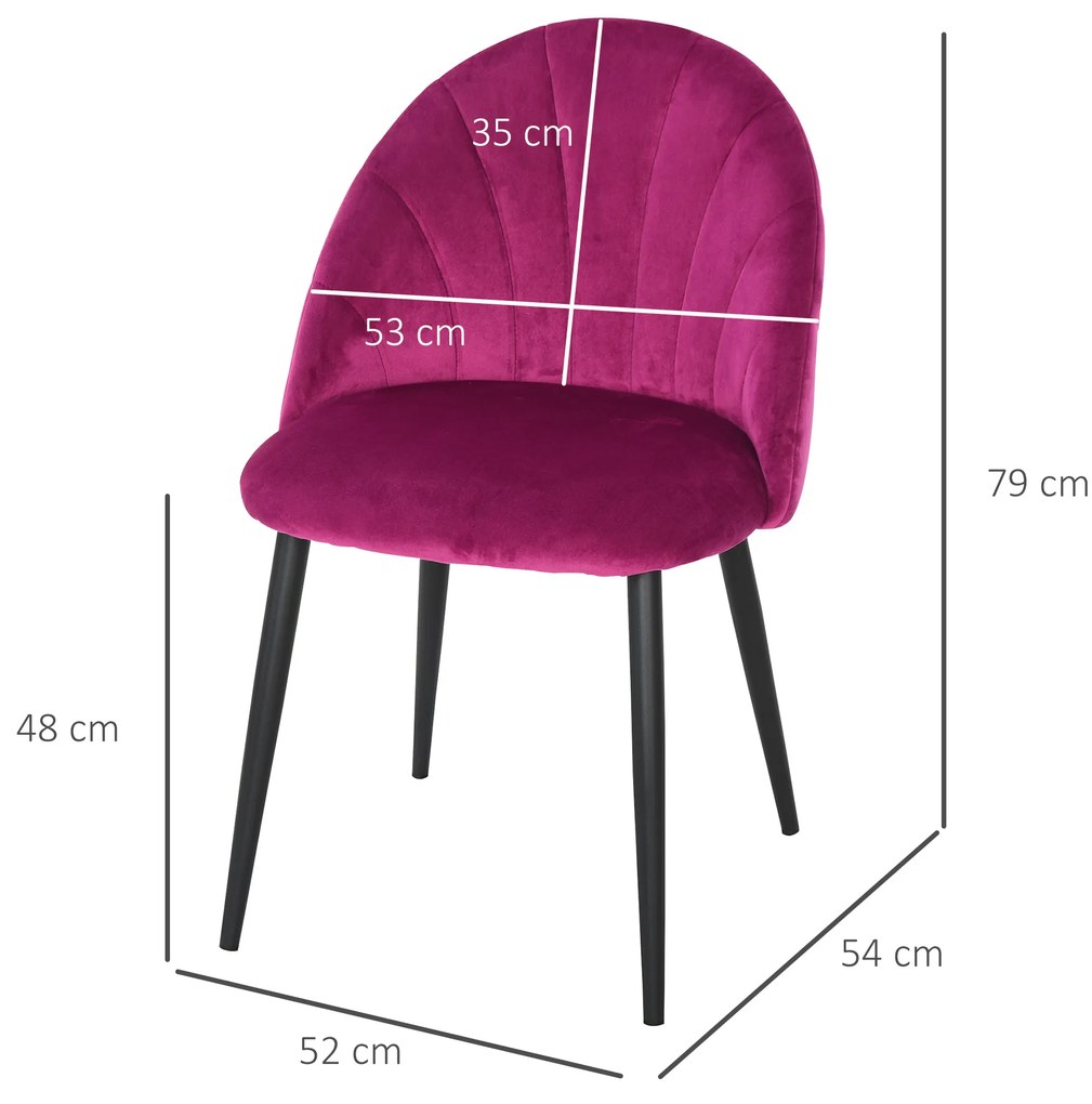 Set 2 Scaune de sufragerie tapitate HOMCOM, spatar curbat picioare din metal, fucsia | Aosom RO