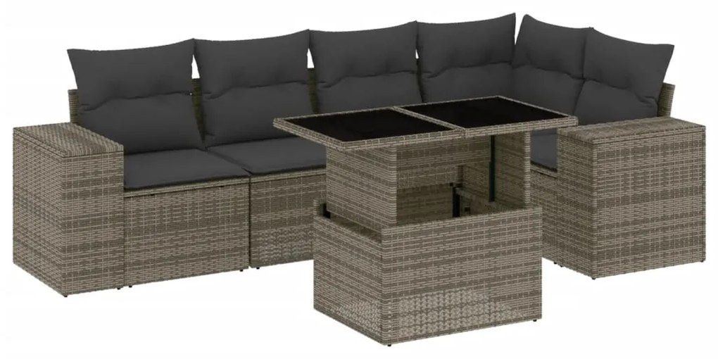 3269150 vidaXL Set mobilier grădină cu perne, 6 piese, gri, poliratan