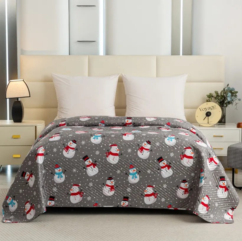 Cuvertura de pat HAPPY SNOWMAN, gri Dimensiune: 200 x 220 cm