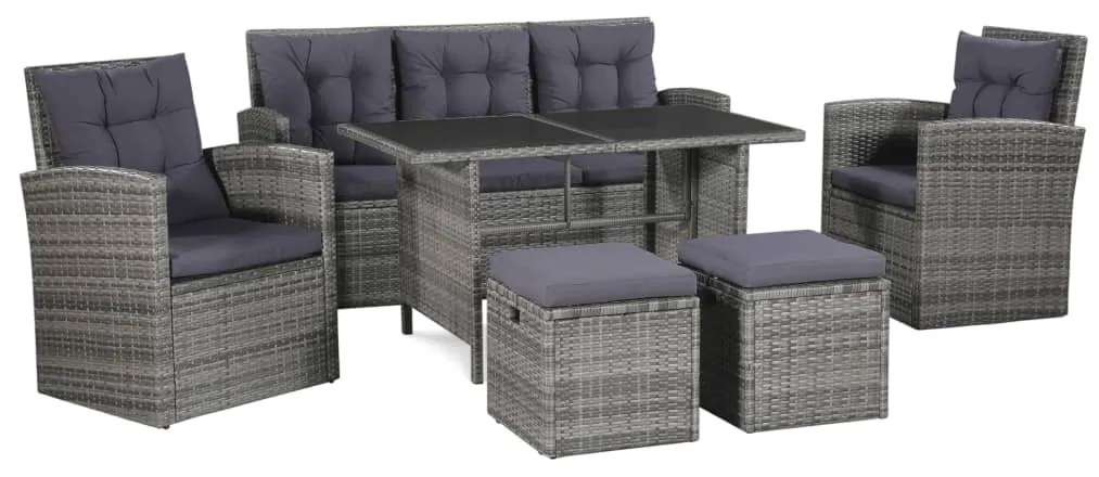 vidaXL Set mobilier de grădină cu perne, 6 piese, gri, poliratan