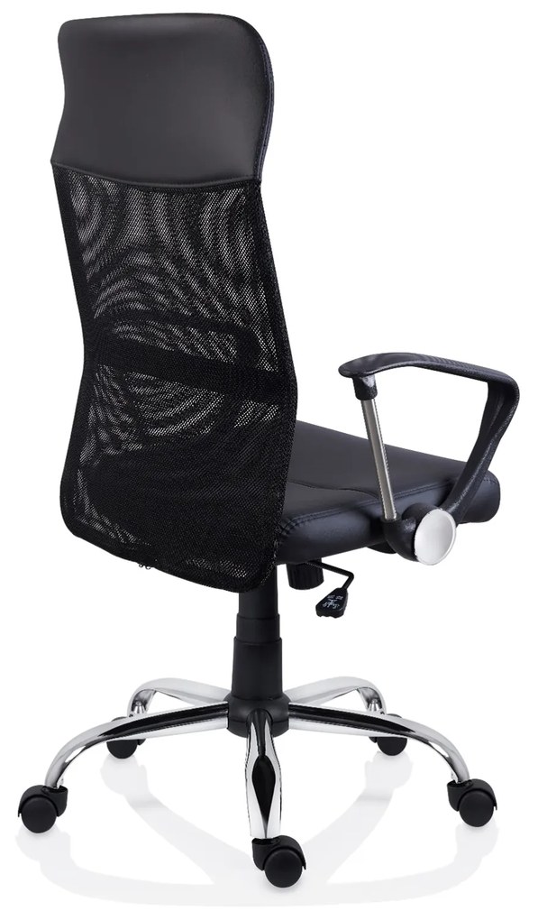 Scaun ergonomic ARES, cu brate, suport lombar fix, rotativ, ajustabil, piele ecologica, negru, 49x58x111 121 cm