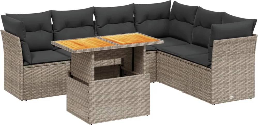 vidaXL Set canapele de grădină, 7 piese, cu perne, gri, poliratan