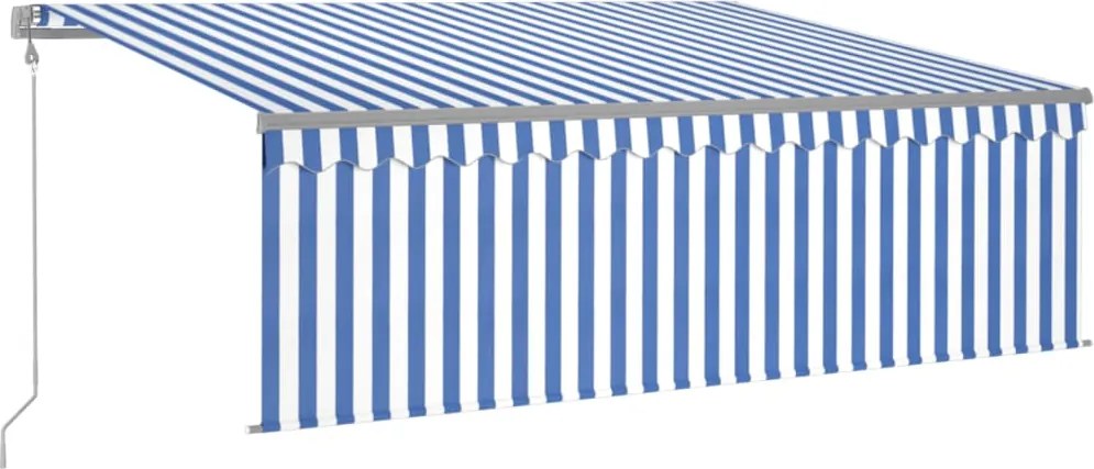 vidaXL Copertină retractabilă automat cu stor, albastru & alb, 4x3 m