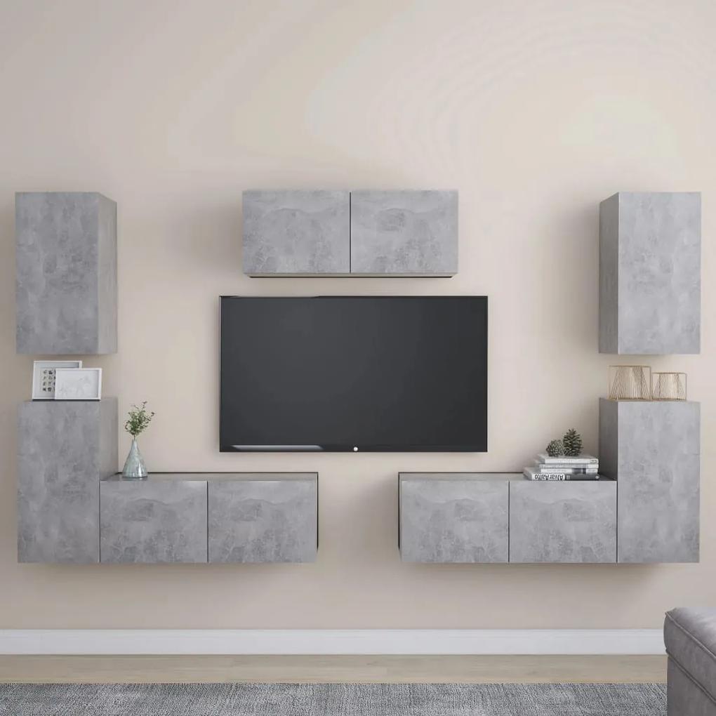 3079092 vidaXL Set de dulapuri TV, 7 piese, gri beton, lemn prelucrat