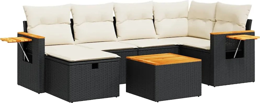 vidaXL Set canapele de grădină cu perne, 7 piese, negru, poliratan