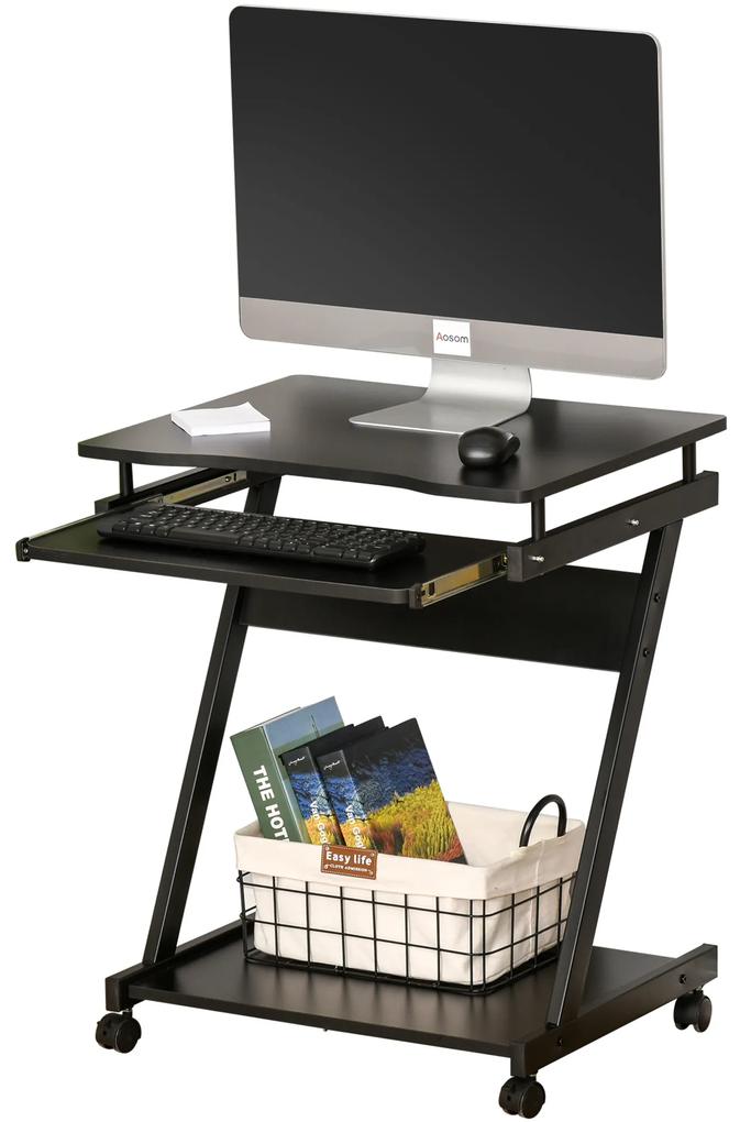 Birou cu suport pentru PC si tastatura, cu 4 roti, negru 60x48x73cm HOMCOM | Aosom RO