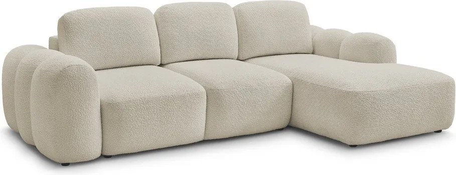 Colțar bej extensibil/cu spațiu de depozitare cu tapițerie din țesătură bouclé (cu colț pe partea dreaptă/cu șezlong) Montaigne – Bobochic Paris