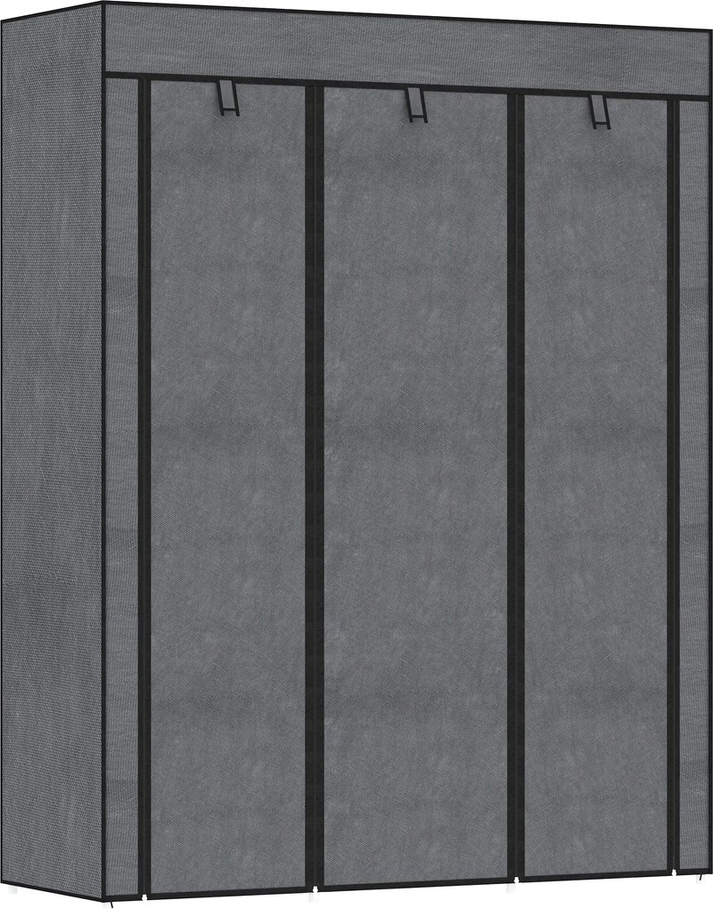 HOMCOM Dulap din Material Textil cu Bază Înălțată, 8 Rafturi și 2 Bare, 125x43x162.5 cm, Gri Închis | Aosom Romania