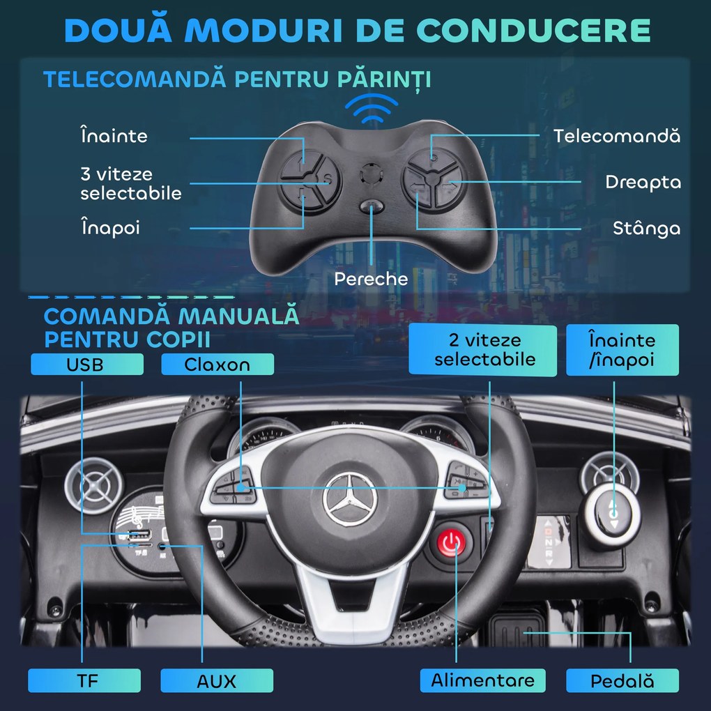 AIYAPLAY Mașină Electrică pentru Copii 3-6 Ani cu 2 Motoare, Telecomandă și Design Sportiv, Dimensiuni 107x62,5x44 cm, Negru | Aosom Romania