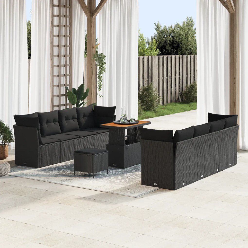 vidaXL Set de canapele pentru grădină 11 pcs Negru 90 x 55 x 71 cm