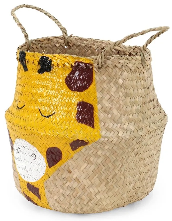 Coș de jucării pentru copii galben/în culoare naturală din iarbă-de-mare ø 30x28 cm Giraffe – Compactor
