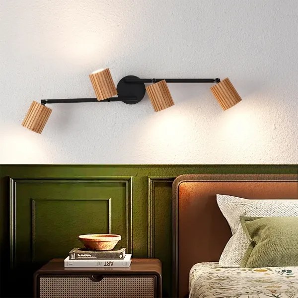 Brilagi - Spot modern MODERN WOOD, lemn de cauciuc/negru, 4xGU10/8W/230V