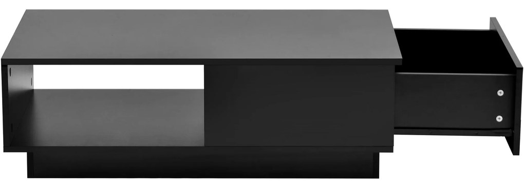 Măsuță de cafea modernă din lac lăcuit lucios cu lumină LED, 95×55×32 cm, Negru