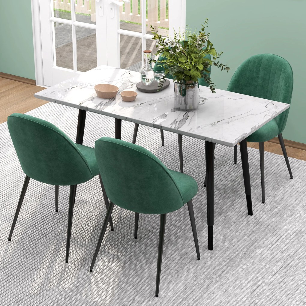 HOMCOM Set de 4 Scaune Tapițate Moderne cu Spătar Curbat, Catifea, Scaune din Țesătură, 50x52x83 cm, Verde | Aosom Romania