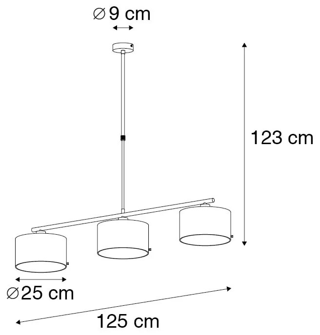 Lampă modernă suspendată neagră cu auriu 125 cm 3 lumini - VT 3