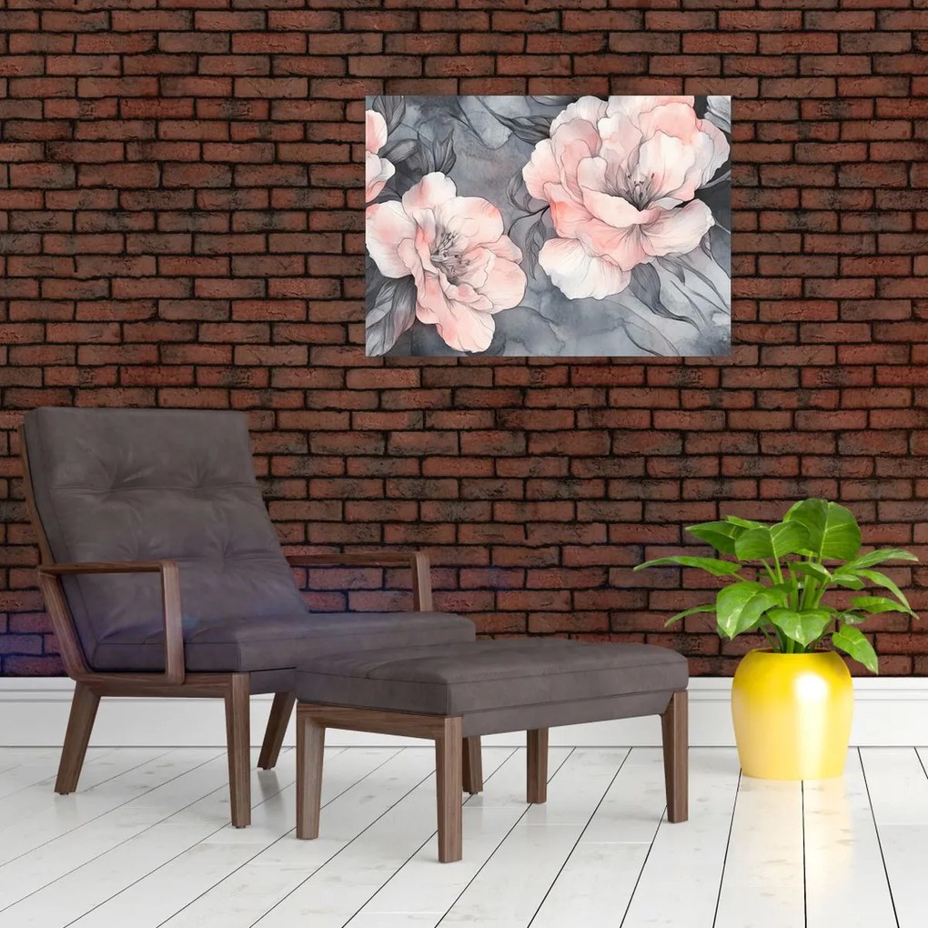 Tablou pe sticlă - Schiță de flori (70x50 cm)