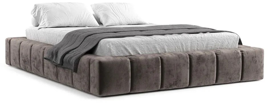 Pat matrimonial maro tapițat cu spațiu de depozitare cu somieră 180x200 cm Aruba L – Maison de Rêve