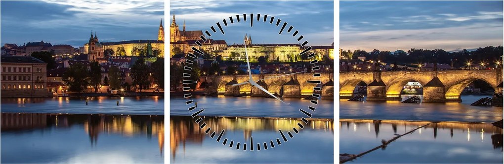 Tablou cu palatul din Praga și podul lui Carol (cu ceas) (90x30 cm)