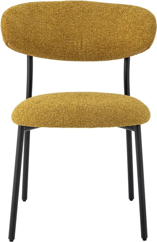 Scaun dining din bumbac galben și metal negru, spătar curbat și picioare reglabile, certificat FSC 100%, finisaj vopsit, 79 x 60 x 55 cm, „Manal”
