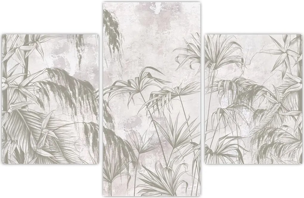 Tablou - Plante tropicale pe perete gri (90x60 cm)