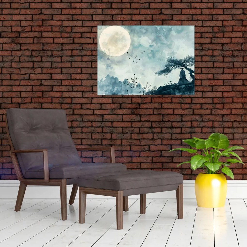 Tablou pe sticlă - Pictură cu lună plină (70x50 cm)
